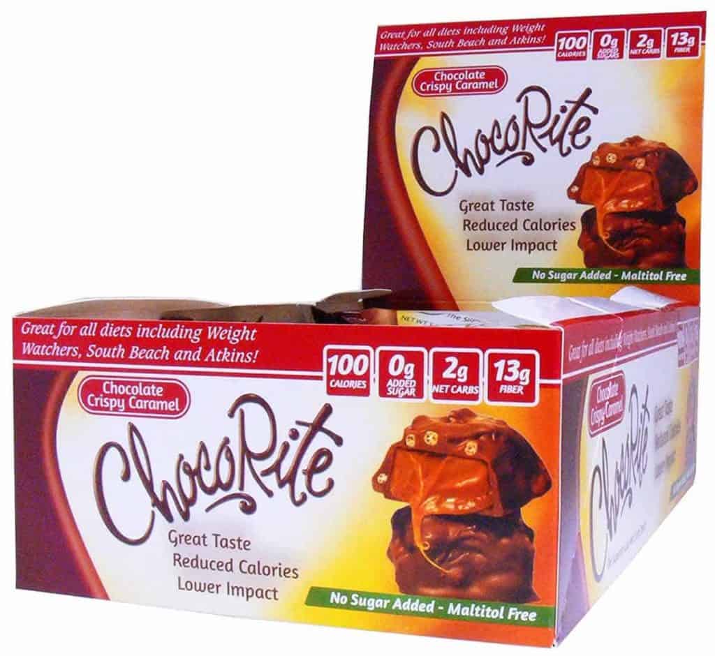 A box of Chocolate Crispy Caramel bars from ChocoRite - Low SmartPoint chocolate
