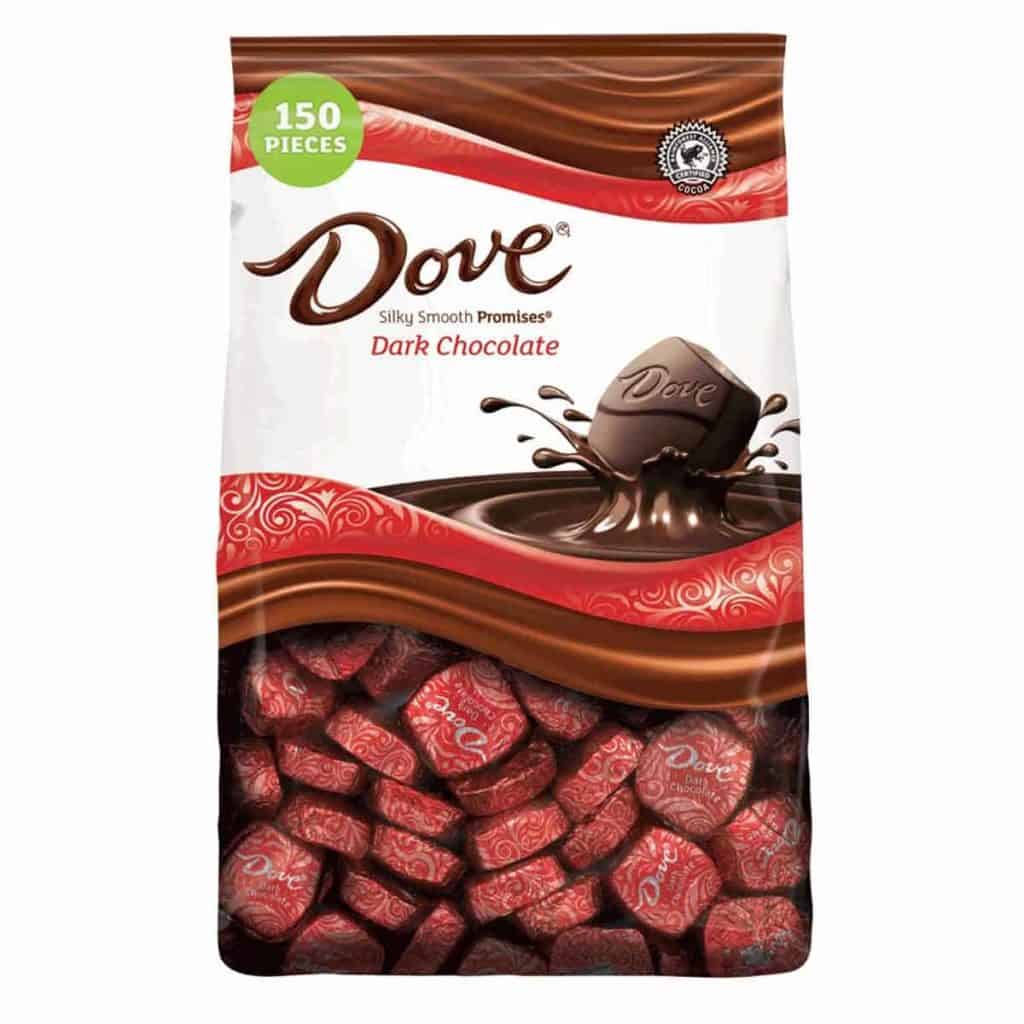 A bag of Dove Promises Dark Chocolate