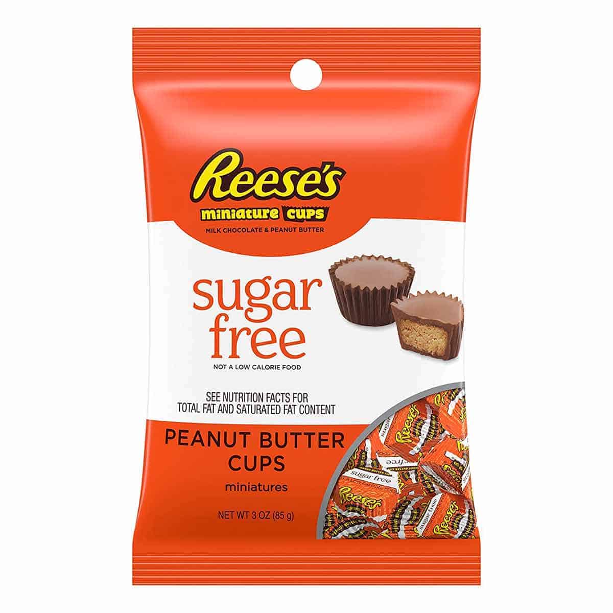 A packet of Reeses miniature sugar free peanut butter cups