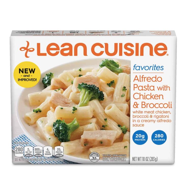 A pack of Lean Cuisisne favorites pasta frozen meal on a white background.