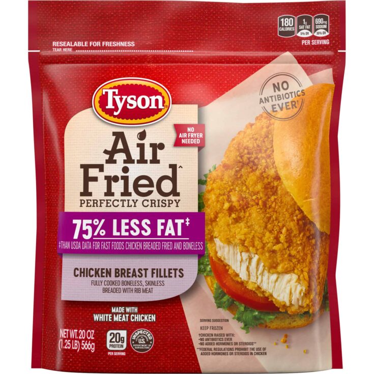 A package of Tyson Air Fried chicken fillets