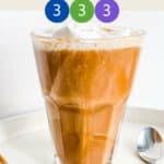 A drink on a table with text overlay stating Weight Watchers Pumpkin Spice Latte.
