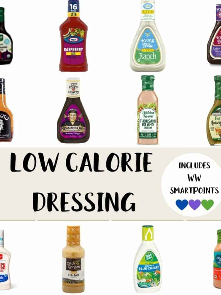 Picture of bottles of salad dressing with text overlay stating Low Calorie Dressing includes WW SmartPoints.