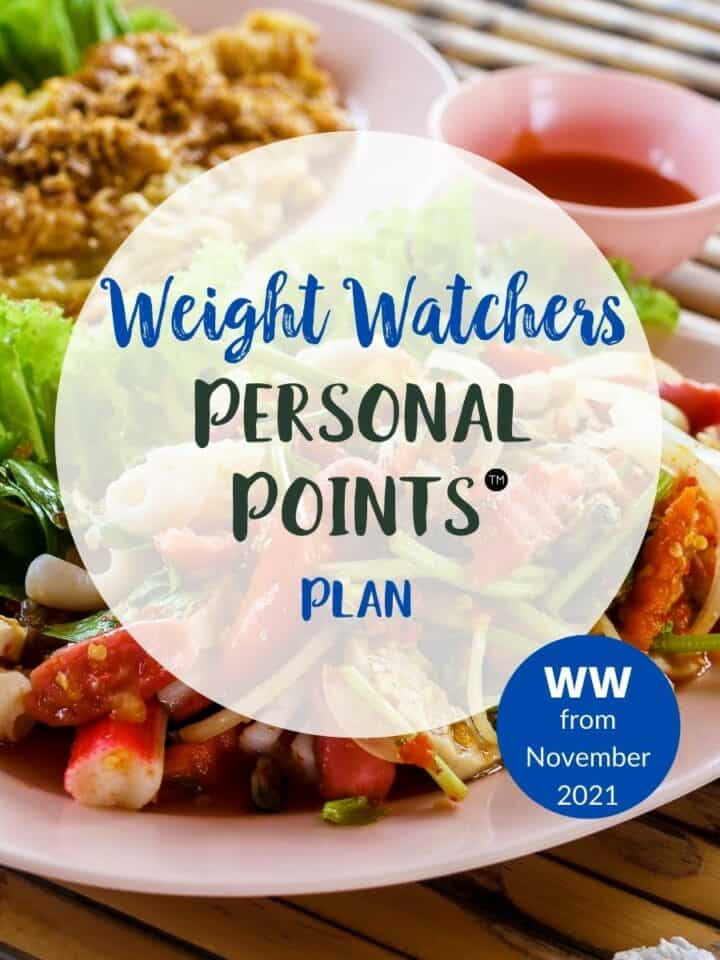 A plate of food with text overlay stating Weight Watchers Personal Points Plan (from November 2021)