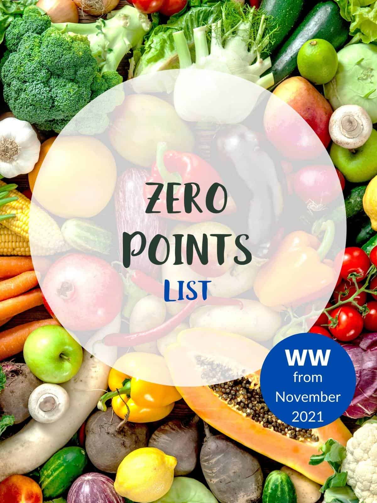 A pile of vegetables with text overlay stating Daily and Weekly Points (WW from November 2021)