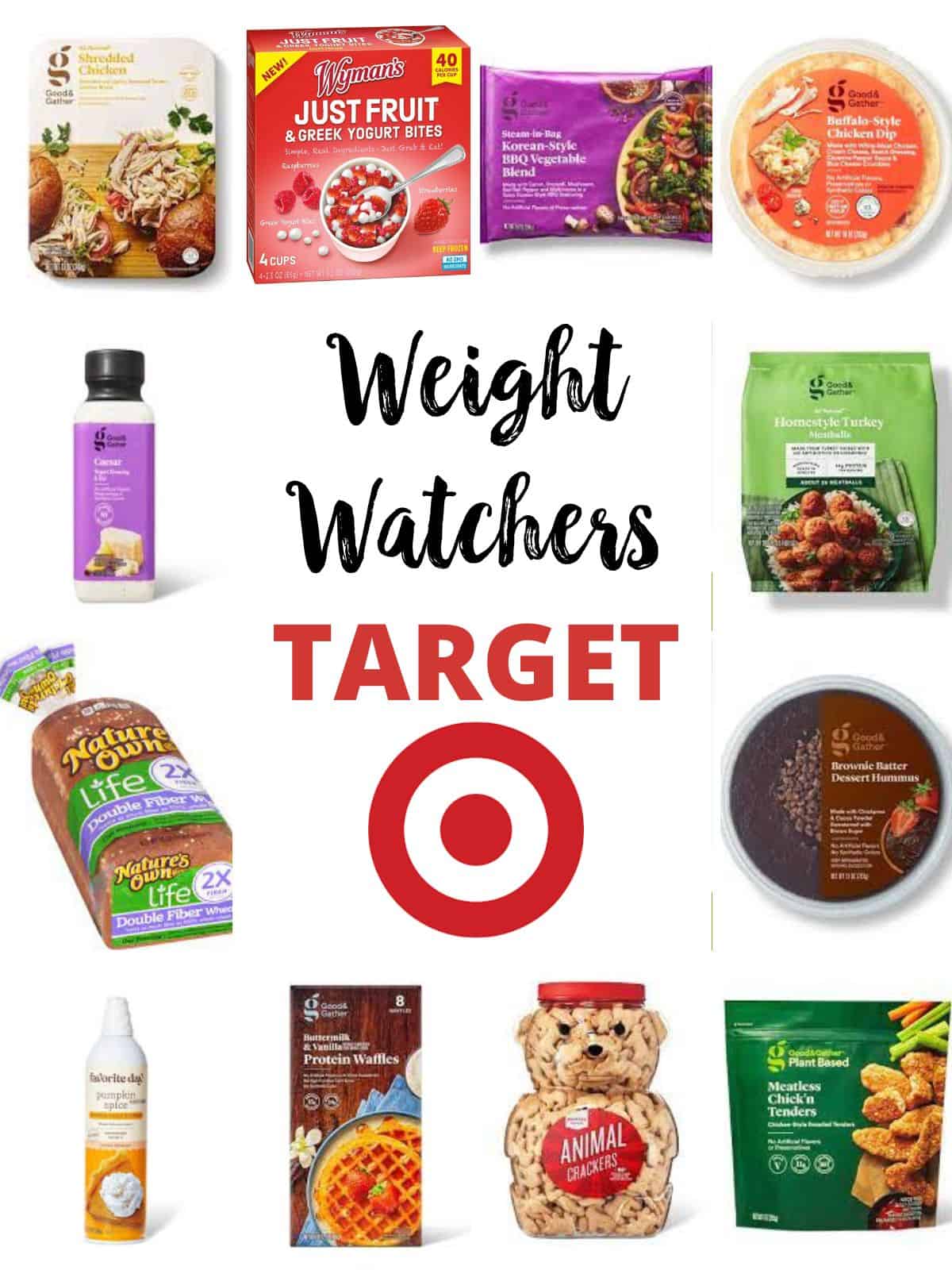 A selection of foods with text overlay stating Weight Watchers Target.