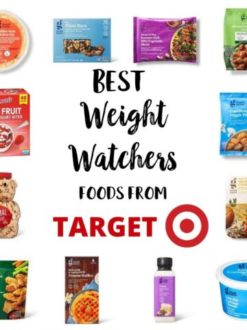 A selection of foods from Target with text overlay stating Best Weight Watchers foods from Target.
