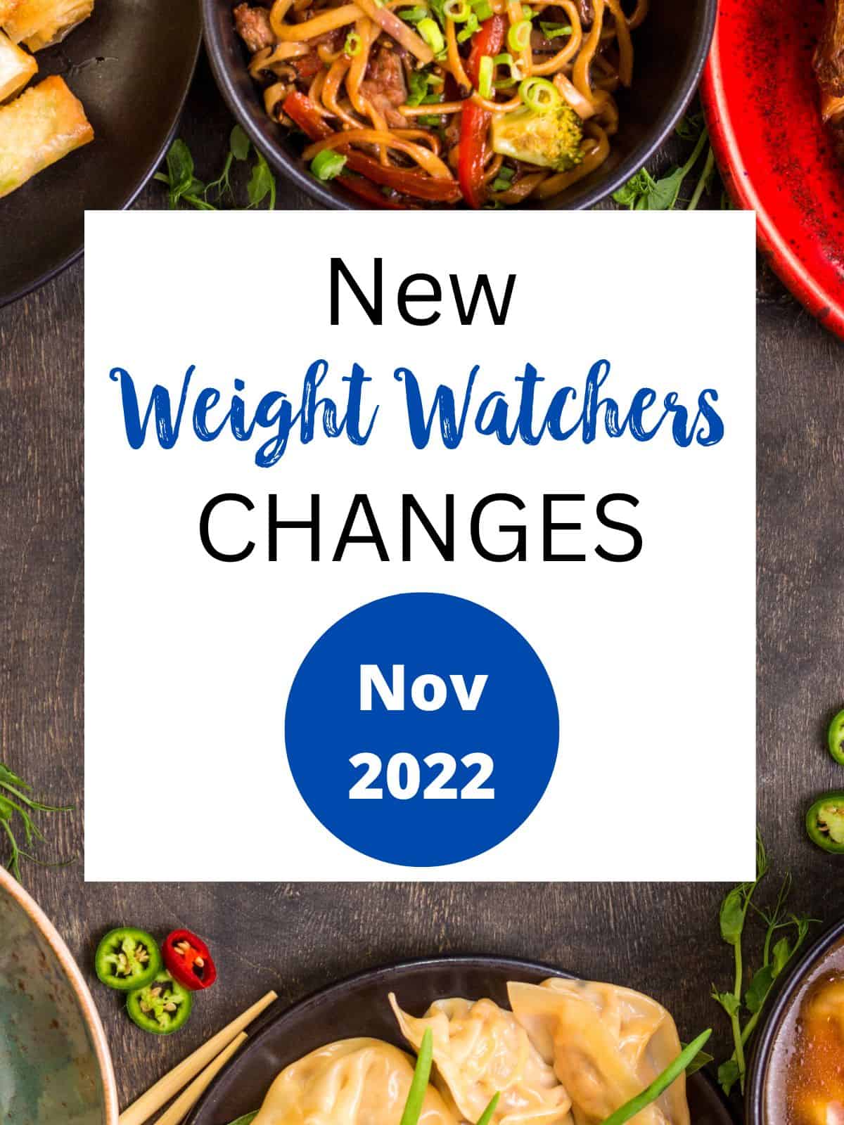 A table of food with text overlay stating 'New Weight Watchers Changes November 2022'.