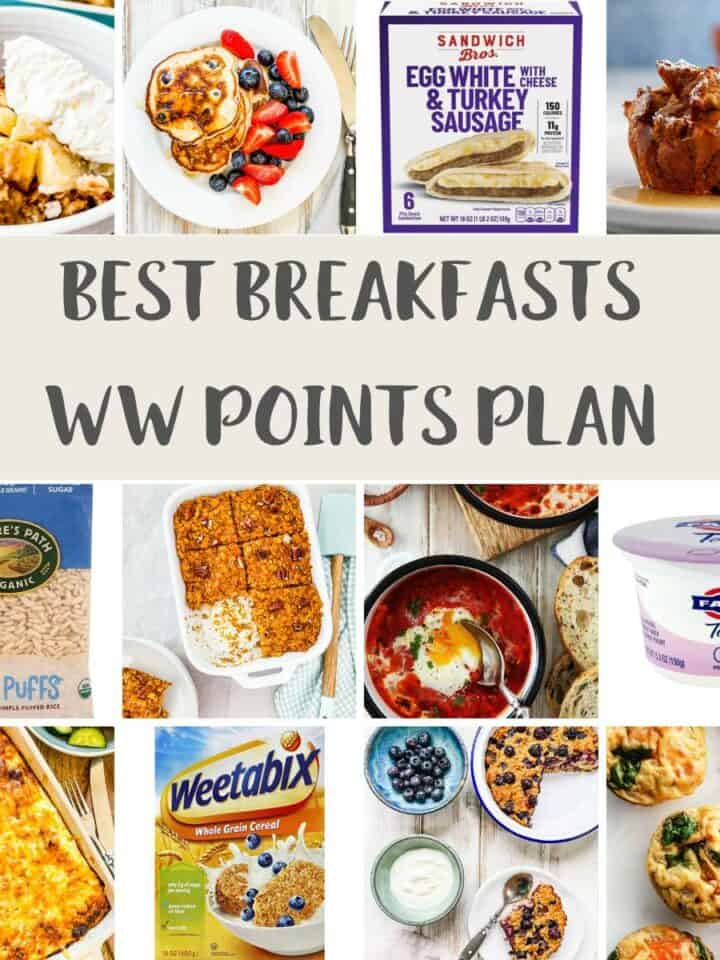 A collage of food pictures with text overlay stating best Breakfast WW Points Plan.