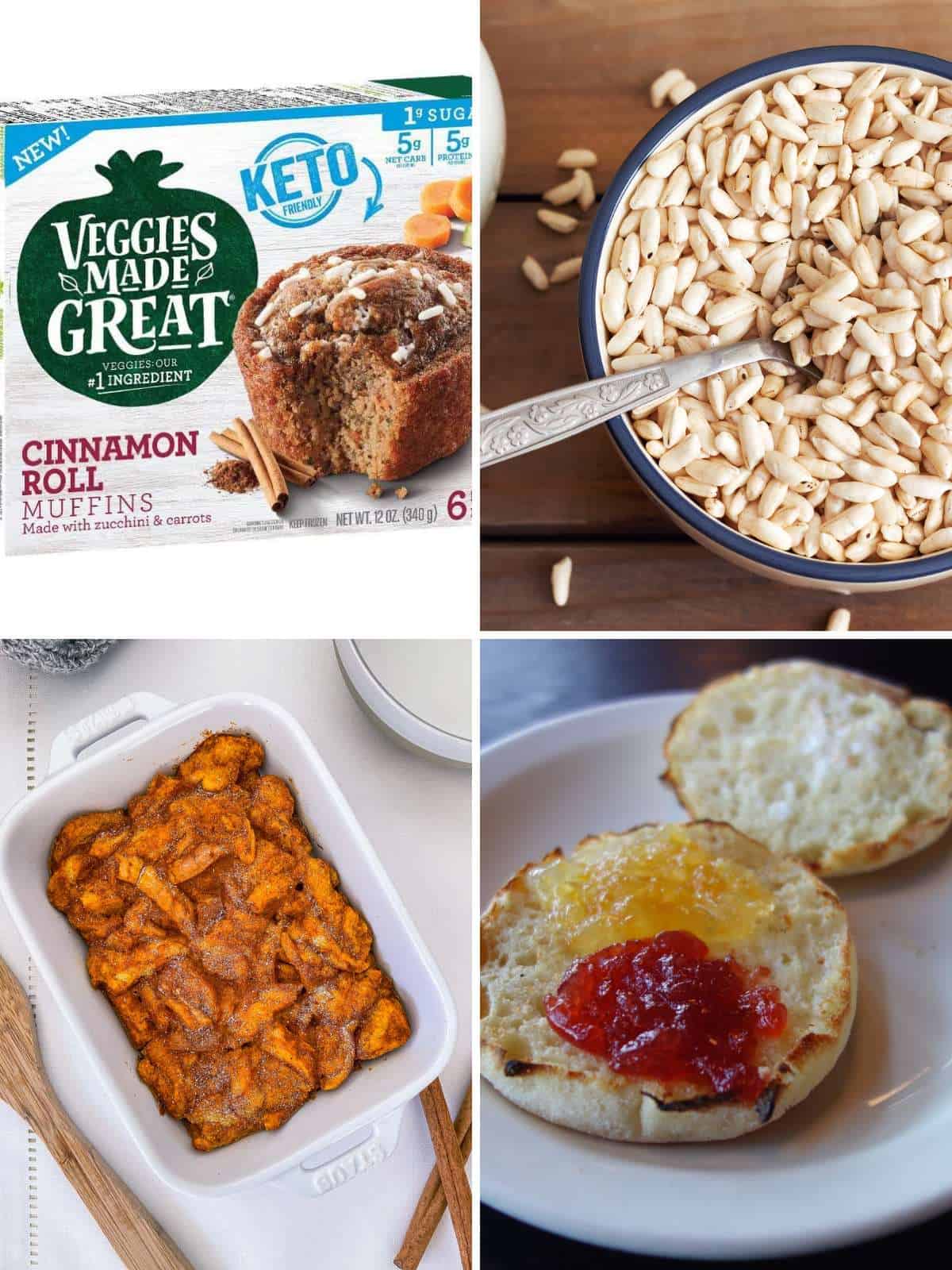 Four pictures of Weight Watchers friendly breakfast foods.