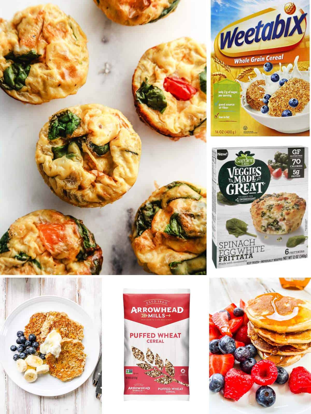 Six pictures of breakfast foods suitable for WW.