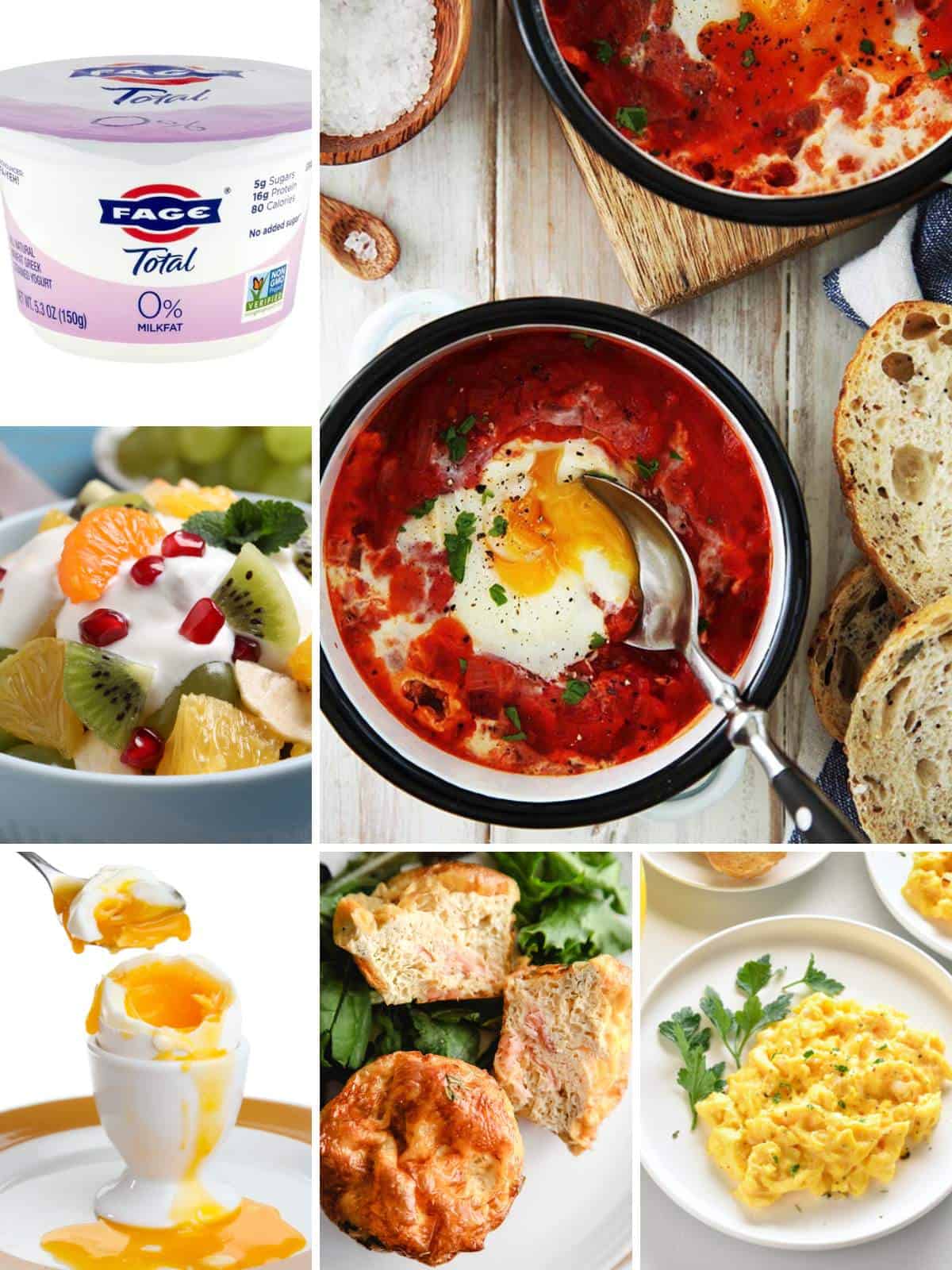 A collage of 6 pictures of foods suitable for Weight Watchers.