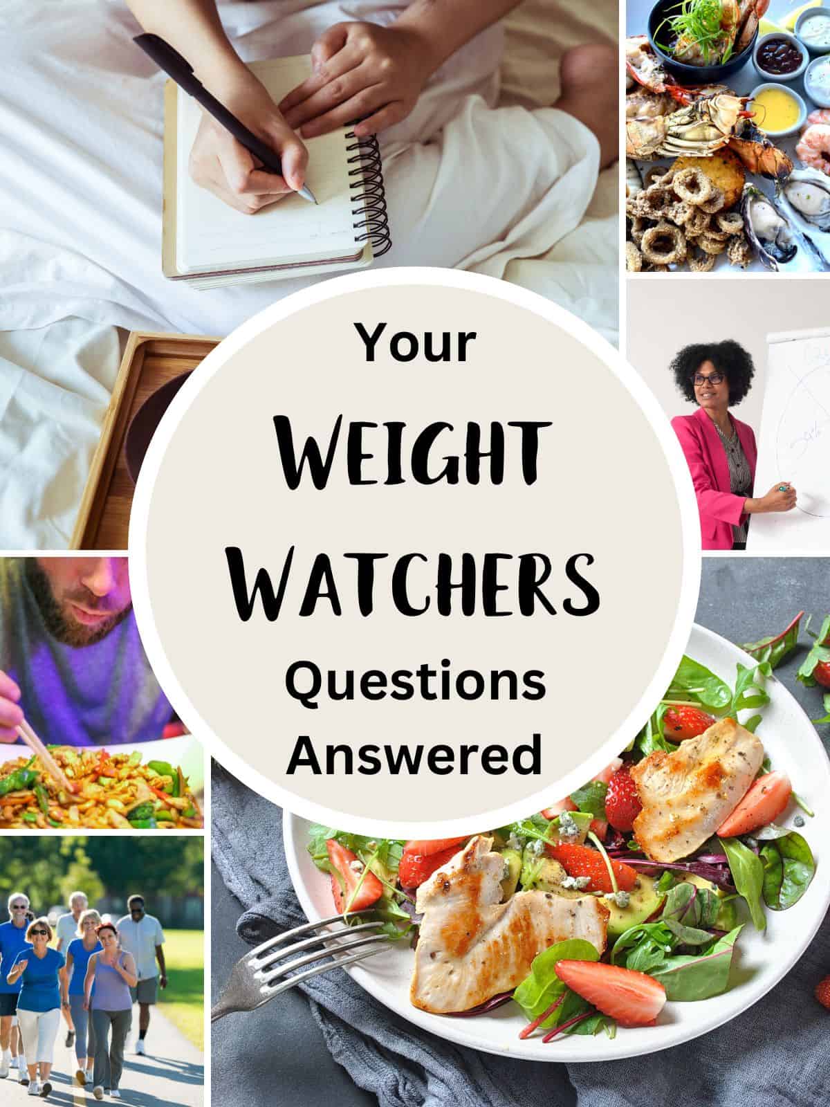 A collage of picture with text overlay stating all your Weight Watchers Questions Answered.