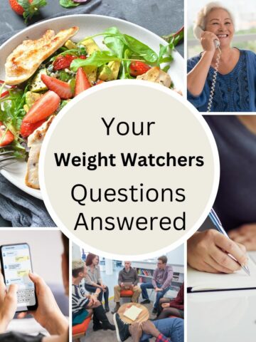A collage of picture with text overlay stating all your Weight Watchers Questions Answered.