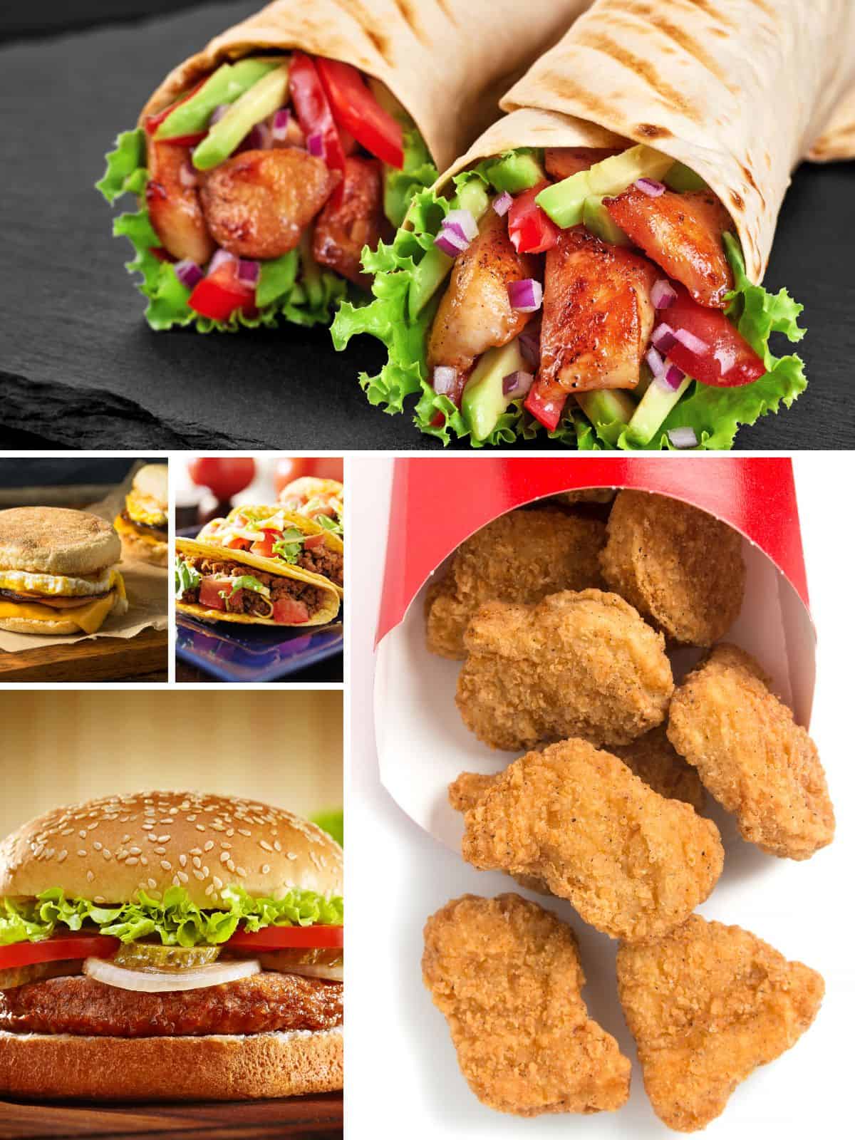 A collage of fast foods suitable for Weight Watchers