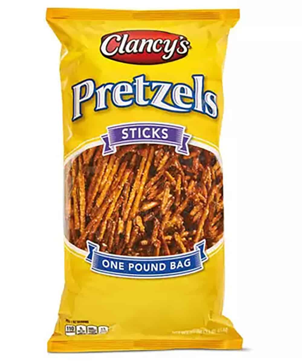 A product photo of a bag of clancy's pretzel sticks - one pound bag.