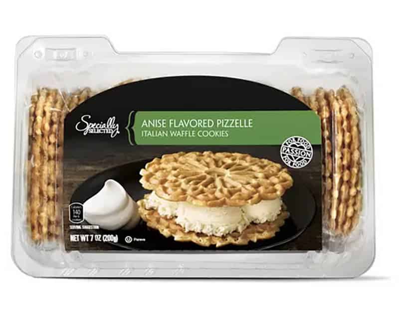 A product photo of a pack of Specially Selected Anise Flavored Pizzelles.